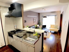 Apartment | Private kitchenette | Fridge, microwave, stovetop, electric kettle