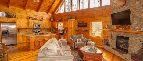 Smart TV, fireplace, video games, DVD player