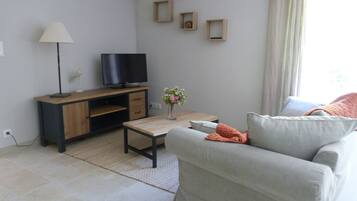 Flatscreentelevisie, een dvd-speler en tafelvoetbal