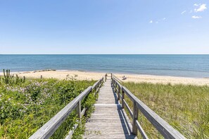 On the beach, sun-loungers, beach towels - Popponesset-Exclusive Oceanfront Rental, 3 bedroom, 3.5 baths, sleeps 6 (Mashpee)
