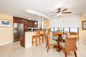 Fridge, microwave, oven, stovetop - Premier Ocean Bluff Condo with Spectacular Surf and Sunset Views (Princeville)