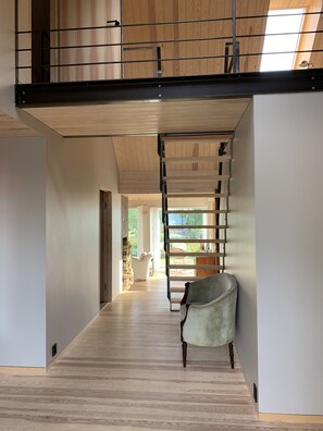 Interior - Top modern spacious architectural Nordic design villa by the ocean and beach. (Moss)