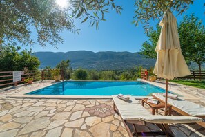 Outdoor pool - Melissi Villa, overlooking Vasiliki bay, close to the beach and other amenities! (Lefkada)
