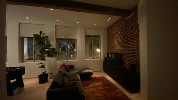 TV, video games, DVD player, foosball