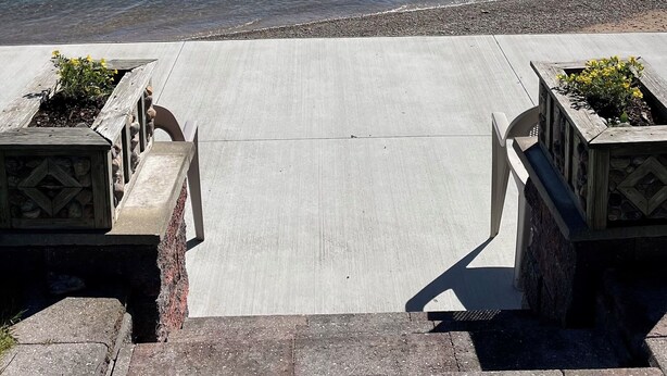 A concrete viewing platform with a clear view of the sea and sky. - Lake Huron Beach  (Fort Gratiot Twp)