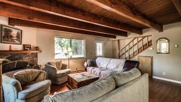 Télévision, cheminée, lecteur de DVD