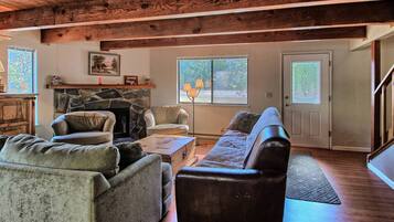 Télévision, cheminée, lecteur de DVD