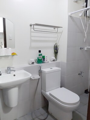 Haartrockner, Handtücher, Seife, Toilettenpapier