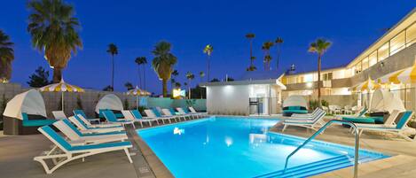 Outdoor pool, free cabanas, pool umbrellas