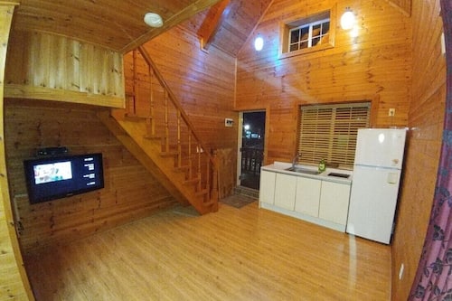 Großer Kühlschrank, Mikrowelle, Herdplatte, Wasserkocher