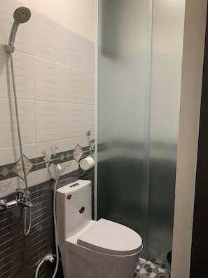 Shower, free toiletries, hair dryer, slippers