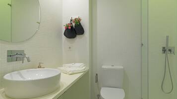 Regadera, secadora de cabello, toallas