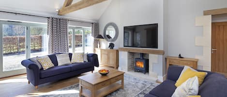Smart TV, fireplace, stereo