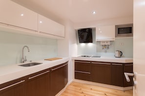 Fridge, microwave, dishwasher, coffee/tea maker