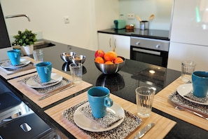 Fridge, microwave, oven, dishwasher