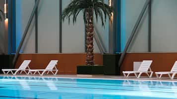 2 indoor pools, seasonal outdoor pool, pool umbrellas, sun loungers