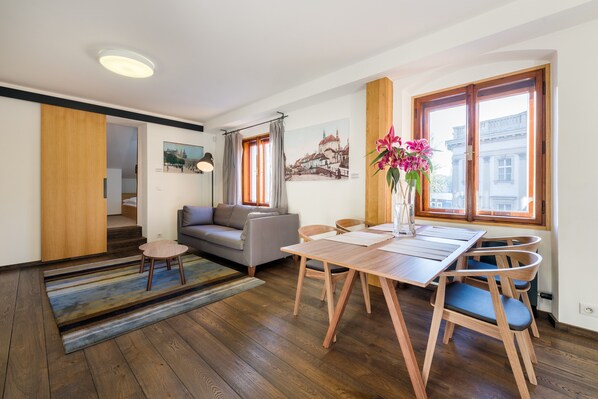 Modern Apartment in 15th Century Building | Living area | TV