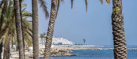 Beach umbrellas, beach towels