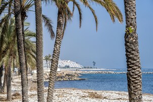 Beach umbrellas, beach towels