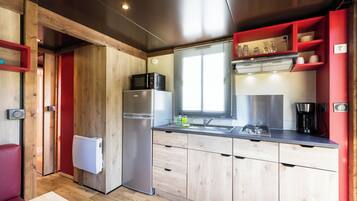 Chalet | Private kitchen | Stovetop, high chair, cookware/dishes/utensils, cleaning supplies