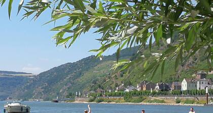 Mit Blick auf die Pfalzgrafenstein, Wahrzeichen des Kulturerbes Mittelrheintal.