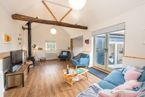 TV connectée, cheminée, lecteur de DVD, table de tennis de table