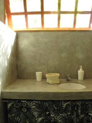 Shower, towels, soap, toilet paper