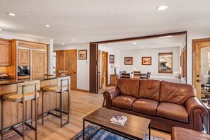 TV, fireplace, books