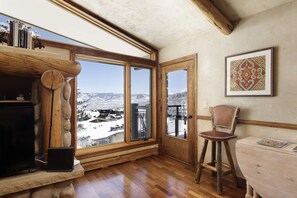 Televisión, chimenea y libros