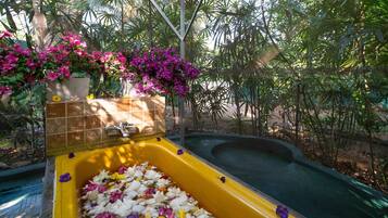 Outdoor treatment areas, body treatments, Ayurvedic treatments, massages