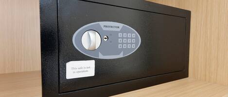 A safe with a keypad and a note stating it's not in operation.