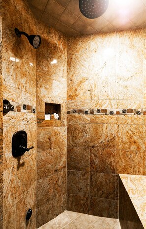 Separate tub and shower, hair dryer, towels