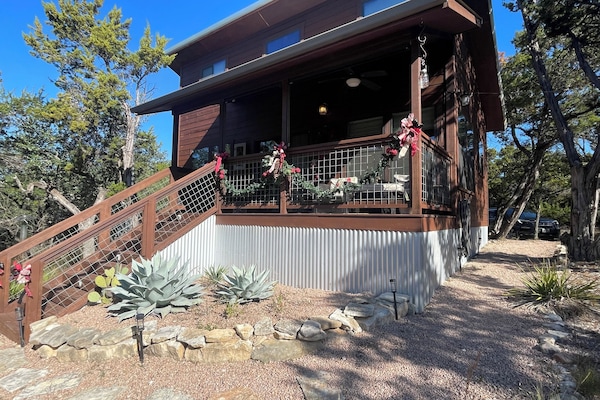 Cabin is 460 ft.² with a master bedroom and a loft with two twin beds