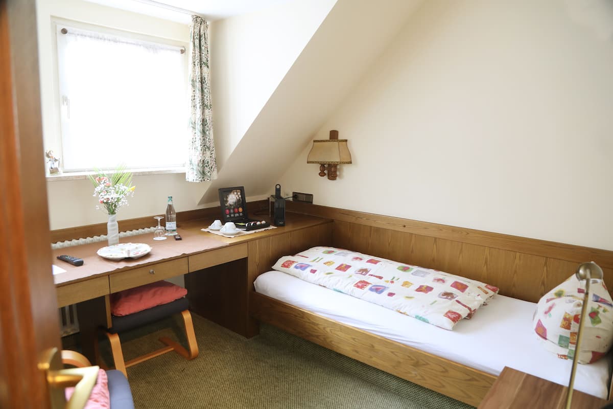 Eenvoudige eenpersoonskamer | 1 slaapkamer, hypoallergeen beddengoed, een bureau, gratis wifi