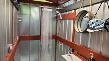 Shower, soap, toilet paper