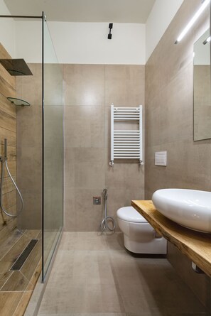 Een douche, een regendouche, gratis toiletartikelen, een haardroger