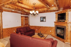 TV, fireplace, DVD player, video library