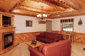 電視、壁爐、DVD 播放機、影像庫