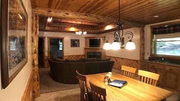 TV, fireplace, DVD player, video library