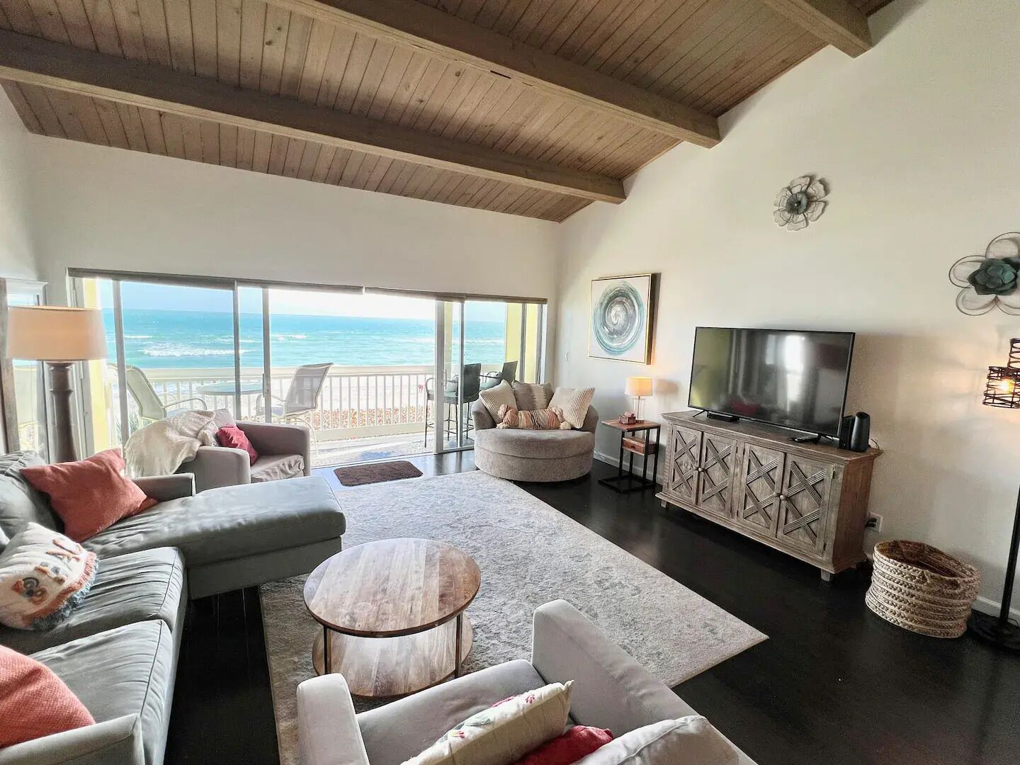 Spacious living room overlooking the ocean. 