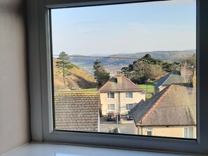 Guests can enjoy a peaceful view of the surrounding residential area and distant landscape from the comfort of their room.