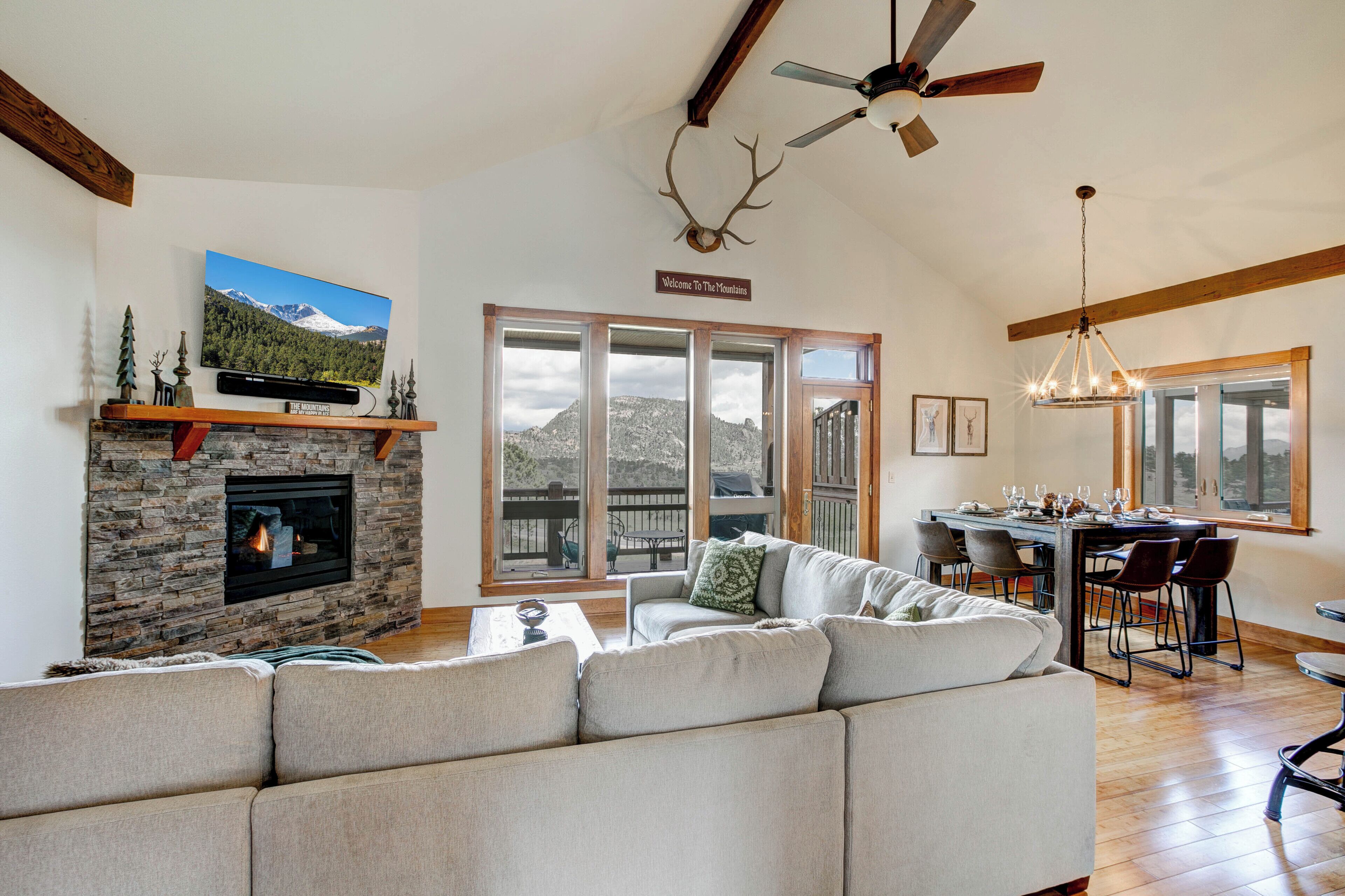 Smart TV, fireplace, video games, DVD player