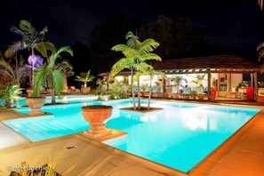 Outdoor pool, open 8:00 AM to 7:00 PM, pool umbrellas, sun loungers