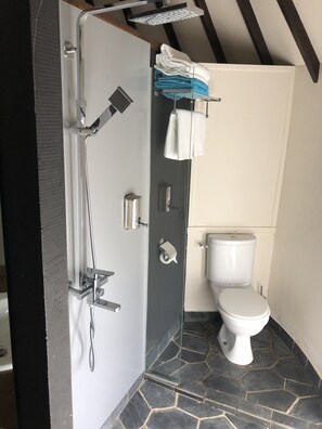 Room | Bathroom | Shower, rainfall showerhead, hair dryer, towels