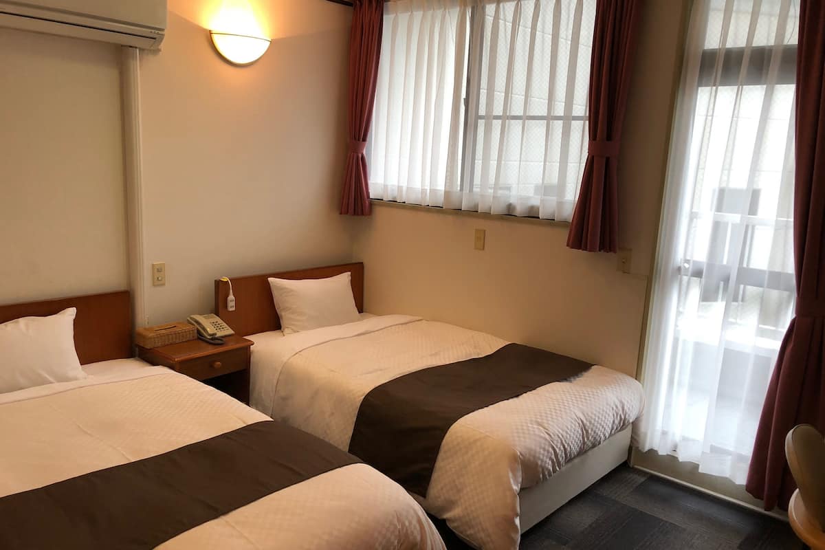 Twin kamer, roken | Een kluis op de kamer, een bureau, een laptopwerkplek