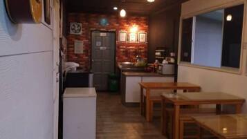 Mini-fridge, microwave, stovetop, electric kettle