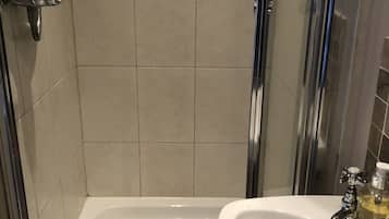 Shower, free toiletries, hair dryer, towels