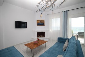 TV, fireplace
