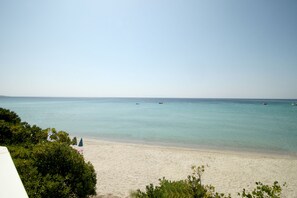 On the beach, sun loungers