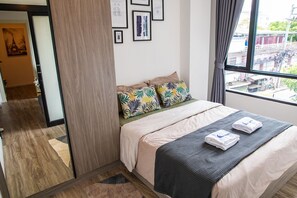 Comfort Apartment, 2 Bedrooms | 2 bedrooms, blackout drapes, free WiFi, bed sheets - Apartment 450m from BTS with Sky Pool - bkbloft1 (Samut Prakan)